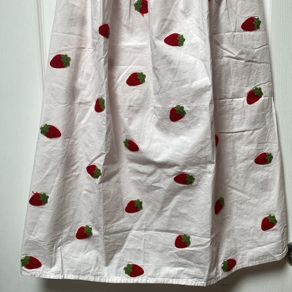 Strawberry Print Puff-Sleeve Midi Dress -M - Picture 4 of 6